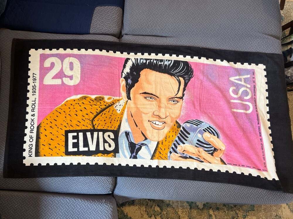 Vintage 1992 Elvis Presley 29 Cent Postage Stamp Beach Towel